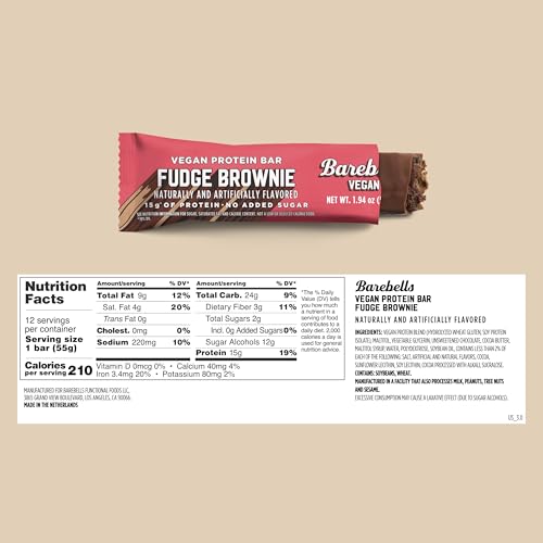 Image 2 of BAREBELLS Vegan Protein Bars Fudge Brownie 12 Count