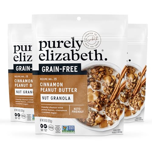 Image 1 of Default Title for the product purely elizabeth. Cinnamon Peanut Butter Keto Granola with MCT Oil Grain-Free 3 Ct 8oz Bags