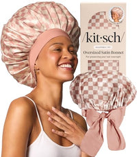 Thumbnail for Image 8 of Terracotta Checker for the product Kitsch XL Satin Bonnet for Sleeping