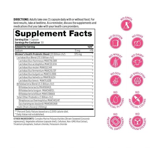 Image 2 of Probulin Women’s Health Probiotic + Prebiotic for Vaginal, Gut & Immune Health - 20 Billion CFU - 12 Probiotic Strains, 30 Vegan Capsules