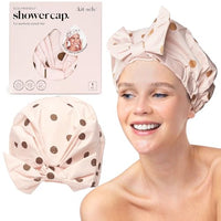 Thumbnail for Image 2 of Blush Dot / Regular for the product Kitsch Luxury Satin-Lined Flexi Shower Cap for Women
