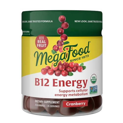 Image 1 of Cranberry / 70 Count (Pack of 1) for the product MegaFood Vitamin B12 Energy Gummies, USDA Organic, Cranberry, 70 Gummies