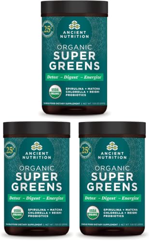 Image 2 of Greens / 25 Servings (Pack of 3) for the product Ancient Nutrition Organic Super Greens Powder, Probiotics, Spirulina