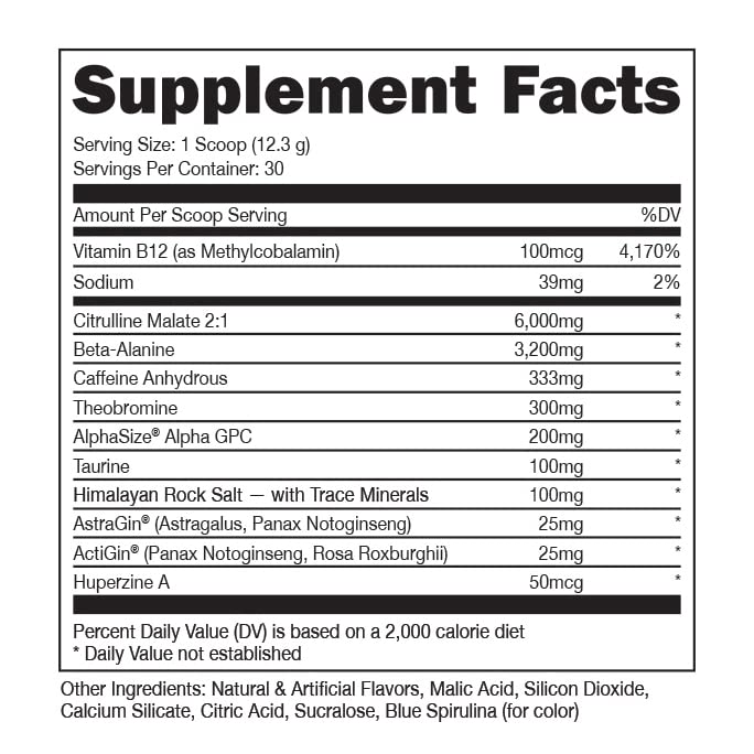 Image 2 of Bucked Up Pre Workout 6 Grams Citrulline, 2 Grams Beta Alanine, and 3 Other Registered trademarked Ingredients (Blue Raz)