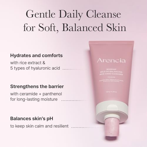 Image 3 of ARENCIA Rosehip Rice Cake Cleanser, pH Balancing Face Wash with Ceramide for Sensitive Skin, 150ml / 5.07 fl oz