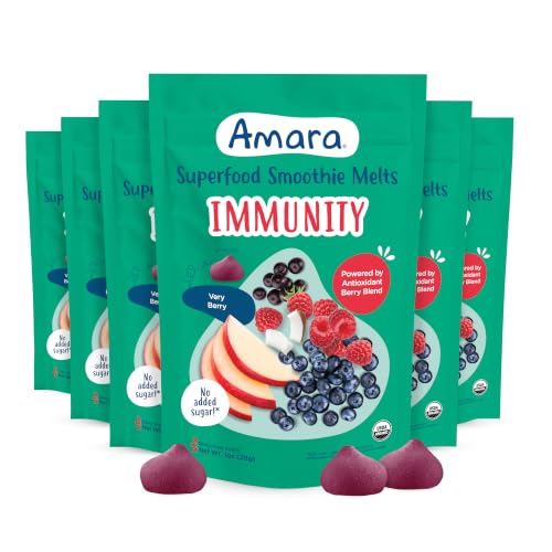 Image 1 of Default Title for the product Amara Organic Very Berry Immunity Blend Superfood Smoothie Melts - 8 Months and Up, Pouch, Gluten-Free, Non-GMO, Pack of 6