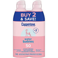 Thumbnail for Image 1 of Default Title for the product Coppertone WaterBabies Spray On Baby Sunscreen SPF 50, 6 Oz, Pack of 2