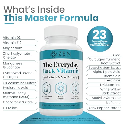 Image 4 of Zen Nutrients The Everyday Back Vitamin for Lower Back Relief & Nerve Function Support Supplement - Back, Disc and Nerve Relief with Alpha Lipoic Acid, Turmeric & Glucosamine (60 Capsules)