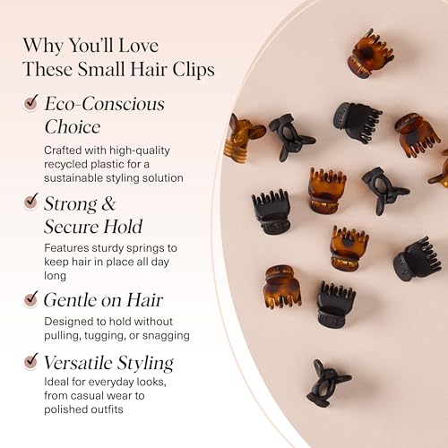 Image 3 of Kitsch Mini Hair Clips for Women - Tortoise & Black, 16 Pcs