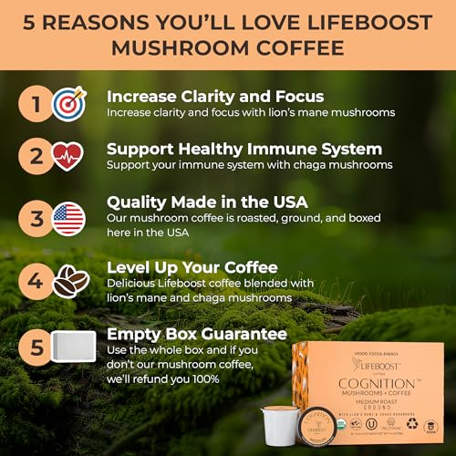Image 2 of LIFEBOOST Cognition Mushroom Coffee K Cups, Organic Low Acid, 10 Count