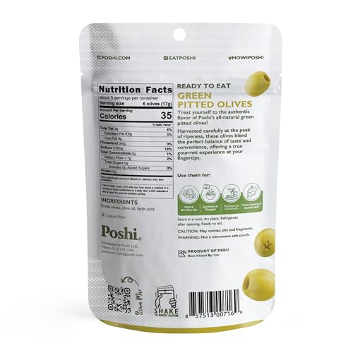 Image 2 of Poshi Green Pitted Olive Snack Packs, Original, 3 oz (Pack of 6)