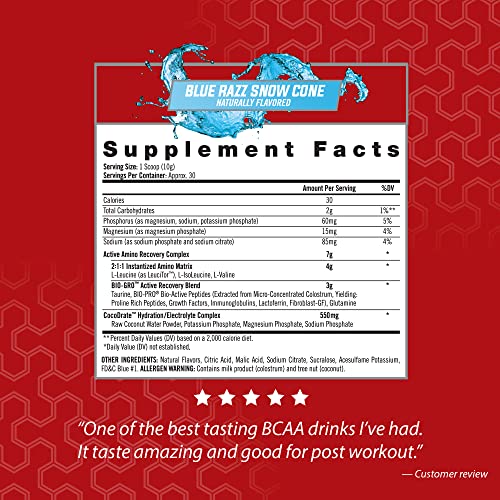 Image 2 of iSatori Amino-GRO BCAA Powder Blue Razz Snow Cone Flavor - 30 Servings