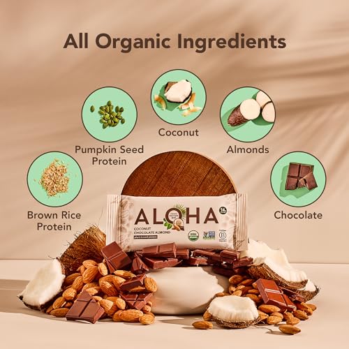 Image 3 of ALOHA Organic Plant Based Protein Bars, Coconut Chocolate Almond, 12 Count
