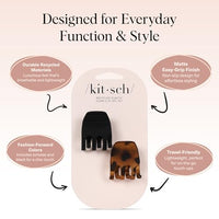 Thumbnail for Image 3 of Kitsch Eco-Friendly Medium Claw Clips - Black & Tortoise, 2pcs