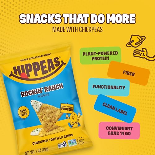 Image 5 of HIPPEAS Chickpea Tortilla Chips, Rockin? Ranch, Gluten Free, Dairy Free, Vegan, 1oz, Pack of 18