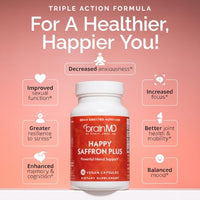 Thumbnail for Image 2 of BrainMD Dr Amen Happy Saffron Plus - 90 Capsules - with Saffron Flower Extract, Curcumin & Zinc - Vegan, Gluten Free - 30 Servings