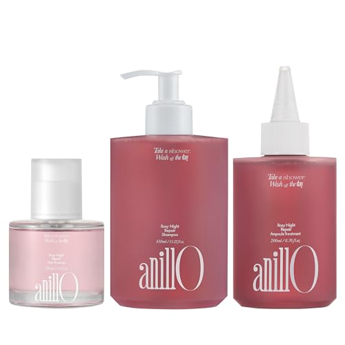 Image 1 of Default Title for the product ANILLO Rosy Night Complete Hair Repair Care Set: Essence, Shampoo & Ampoule Treatment Bundle for Damage Repair - Damask Rose, Musky Floral Scent, Silicone Free (1.69oz.22oz.76oz)