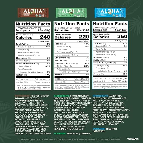 Image 2 of ALOHA Organic Plant Based Protein Bars - 6 Flavor Variety Pack - 12 Count, 1.9oz Bars