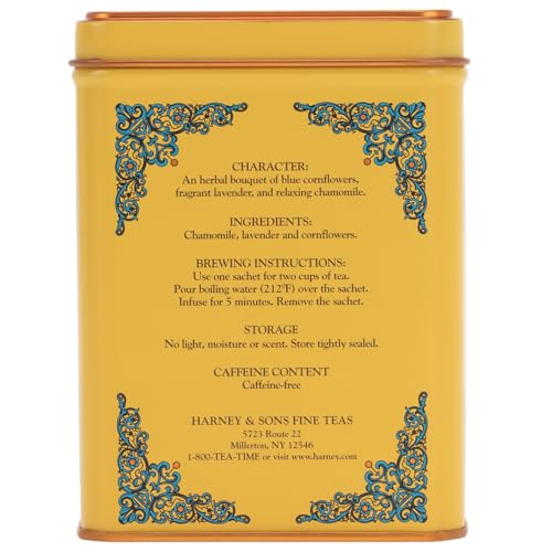 Image 5 of Harney & Sons Master Yellow & Blue Tea Tin - Herbal Blend of Chamomile, Lavender, and Cornflowers - 0.9 Ounces, 20 Sachets 1 Pack