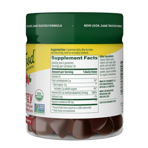 Image 2 of MegaFood Vitamin B12 Energy Gummies, USDA Organic, Cranberry, 70 Gummies