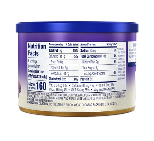 Image 2 of Blue Diamond Almonds Classic Blueberry Flavored Sweet Snack Nuts 6oz Can Pack of 4