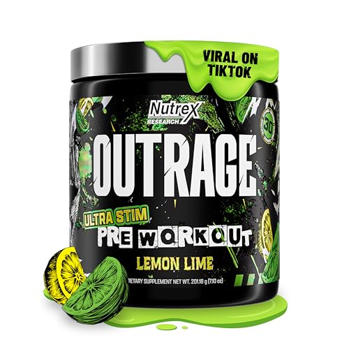Image 5 of Lemon Lime / 8 Ounce (Pack of 1) for the product Nutrex Research Outrage Ultra HIGH STIM Pre-Workout Powder for Men