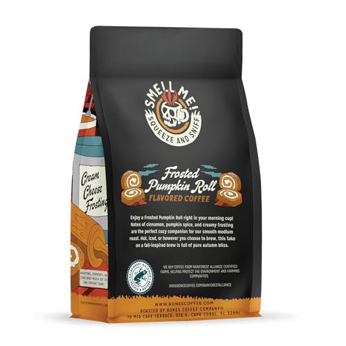 Image 2 of Bones Coffee Company Frosted Pumpkin Roll Flavored Coffee, Medium Roast Low Acid Arabica Beans, 12 Oz Ground