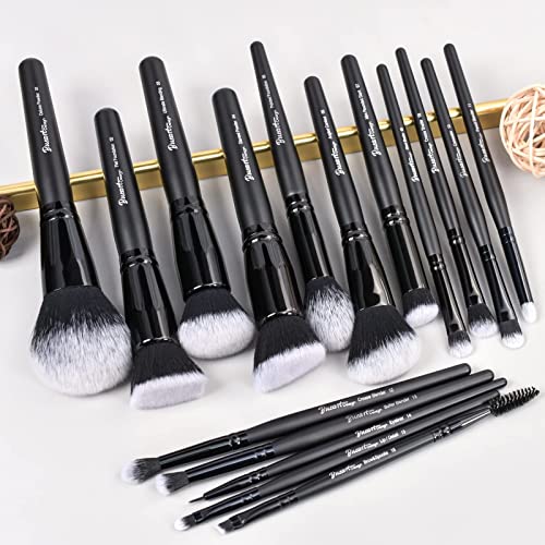 Image 5 of Bueart Design 19Pcs Ultra Soft Black Labeled Dense Hair Makeup Brushes Set