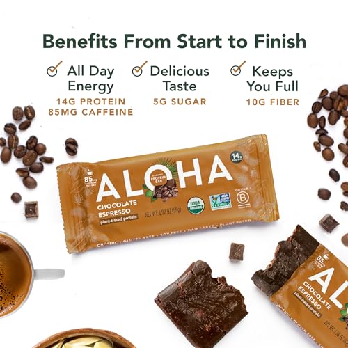 Image 5 of ALOHA Organic Plant Based Protein Bars - Chocolate Espresso (85mg Caffeine) - 12 Bars, Vegan, Low Sugar, Gluten-Free, Paleo, Low Carb, Non-GMO, No Stevia, No Erythritol (Pack of 2)