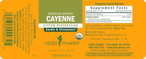 Herb Pharm Certified Organic Cayenne Extract for Cardiovascular and Circulatory Support - 1 Ounce