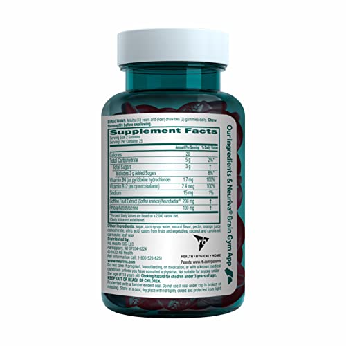 NEURIVA Plus Decaffeinated Nootropic Brain Supplement for Memory, Focus & Concentration & Cognitive Function, Clinically Tested NeuroFactor, Phosphatidylserine, Vitamins B6 B12,50ct Strawberry Gummies