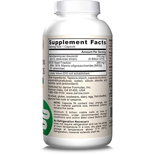 Jarrow Formulas Saccharomyces Boulardii + MOS Probiotics for Digestive Health and Intestinal Tract Support - 5 Billion CFU Per Serving - 90 Delayed Release Caps - Probiotic + Prebiotic - 90 Servings