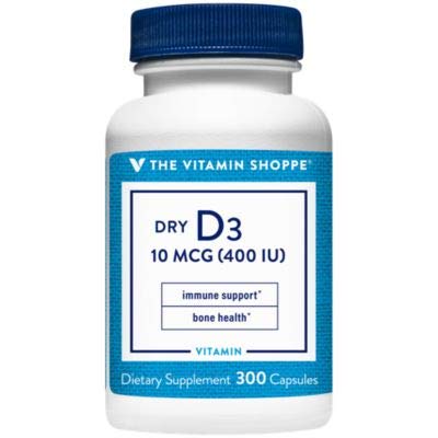 The Vitamin Shoppe Dry Vitamin D3 400IU, Supports Bone Immune Health, Aids in Cellular Growth Calcium Absorption, Gluten Free Once Daily Formula (300 Capsules)