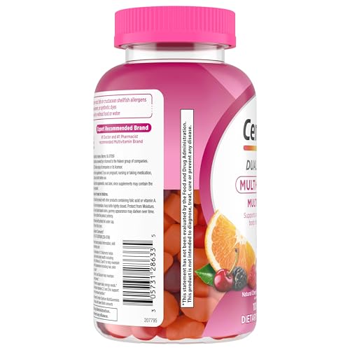 Centrum MultiGummies Multi+ Beauty Dual Action Multivitamin, Specially Designed with Biotin for Healthy Hair, Skin and Nails, Cherry/Berry/Orange Flavors - 100 Count