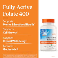 Thumbnail for Doctor's Best Fully Active Folate with Quatrefolic400 mcg, Healthy Mood, Memory, Circulation, Well-Being, 90 VC