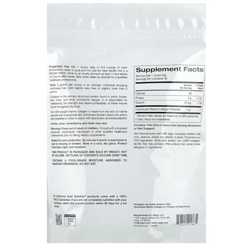 California Gold Nutrition Collagen Peptides Powder with Hyaluronic Acid, Support for Healthy Hair, Skin, Nails, Joints and Bones, Non-GMO, Gluten and Dairy Free, Unflavored, 7.05 oz (200 g)