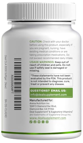 Ultra Strength CLA 3000mg | 240 Softgels, Active Conjugated Linoleic Acid from Safflower Oil