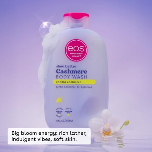 eos Travel Vanilla Cashmere Body Wash- Travel Size Body Wash, Hydrating, Moisturizing, Toiletries, Mini, Shea Butter, 2.5 fl oz