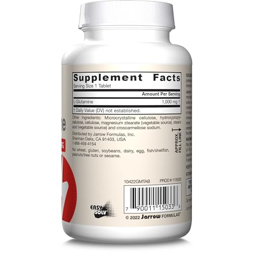 Jarrow Formulas L-Glutamine 1000 mg, Dietary Supplement for Muscle Tissue, Multifunctional Amino Acid, Immune Support , 100 Easy-Solv Tablets, 50-100 Day Supply