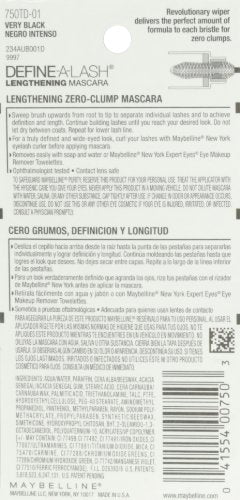Maybelline Lengthening Mascara, Very Black | Define-A-Lash | Washable Formula | Longer-looking Lashes | Pack of 2