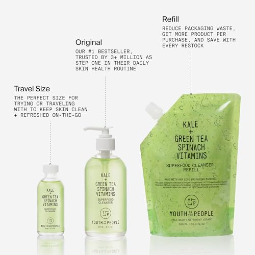 Youth To The People Superfood Facial Cleanser Full Size - Kale + Green Tea Daily Face Wash, Gentle Makeup Remover, with Soothing Antioxidants for Glowing Skin, pH Balance, Clean Pores – 8 fl oz