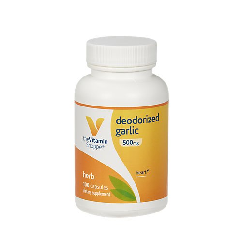 The Vitamin Shoppe Deodorized Garlic 500MG, Wholesome Garlic with No Aftertaste & All Cardiovascular Benefits, Equal to 1 Fresh Clove of Garlic (100 Capsules)