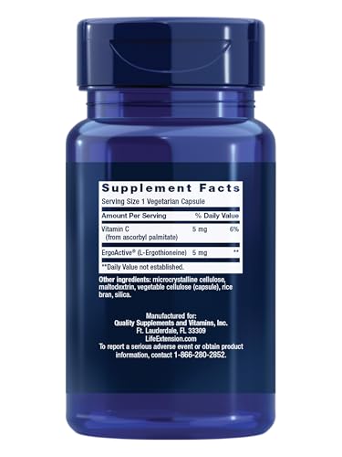 Life Extension Essential Youth L-Ergothioneine – Promotes Longevity & Healthy Aging – Gluten-Free – Non-GMO – Vegetarian – 5 mg – 30 Vegetarian Capsules