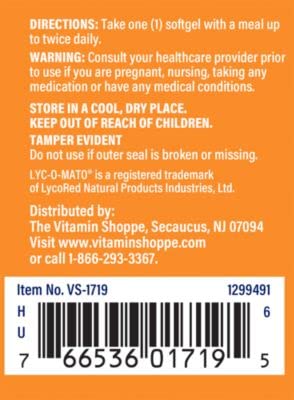 The Vitamin Shoppe Lycopene 10MG, Antioxidant That Supports Cardiovascular, Prostate Cellular Health (60 Softgels)