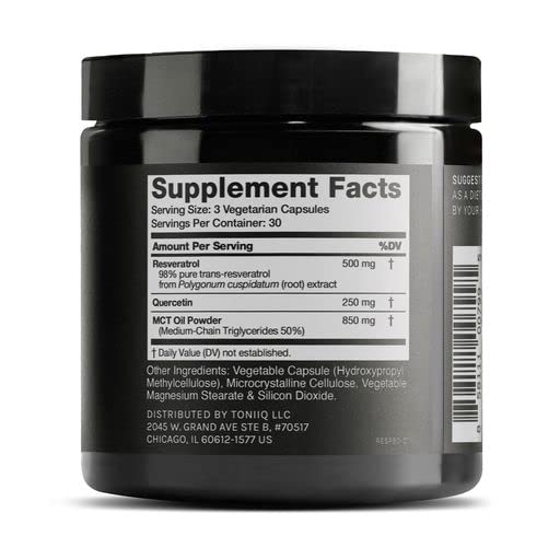 Toniiq 1600mg Resveratrol Blend - Ultra High Purity and 3rd Party Tested - with MCT Oil for Added Bioavailability - Optimal NAD Supplement