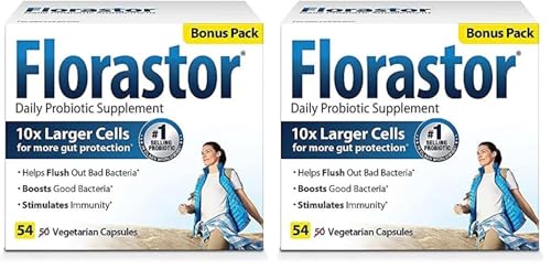 Florastor Daily Probiotic Supplement for Women and Men, Proven to Support Digestive Health, Saccharomyces Boulardii CNCM I-745 (50 Capsules) (Pack of 2)