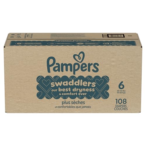 Pampers Swaddlers Diapers, Size 6 (23-44 lbs), 108 Count, Absorbent, Keeps Baby Dry and Comfortable, Skin Safe Disposable Baby Diaper (Packaging May Vary)