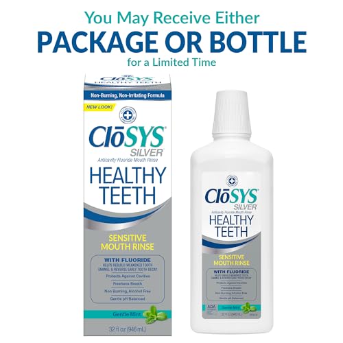 CloSYS Silver Healthy Teeth Anti-Cavity Oral Rinse, 32 Fl Oz (Pack of 2), Fluoride Mouthwash For Adults, Non-Burning, Non-Irritating