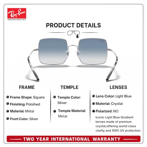 Ray-Ban RB1971 SQUARE 1971 CLASSIC Square Shaped Non-Polarized Sunglasses for Women – Includes Official RAYBAN Eyewear Kit – Ideal Formal & Casual Wear Sunglasses – Light Blue Gradient Lens
