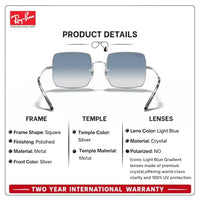 Thumbnail for Ray-Ban RB1971 SQUARE 1971 CLASSIC Square Shaped Non-Polarized Sunglasses for Women – Includes Official RAYBAN Eyewear Kit – Ideal Formal & Casual Wear Sunglasses – Light Blue Gradient Lens